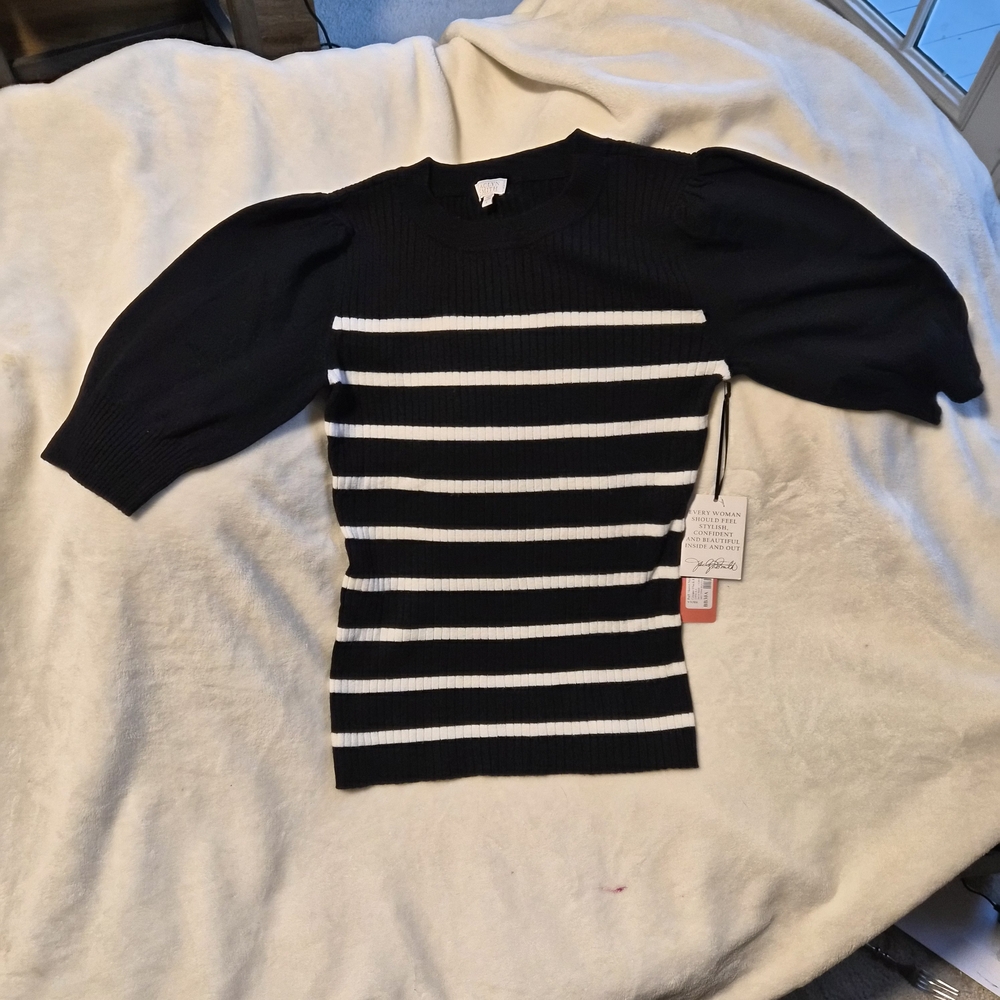 Jaclyn Smith Puff Sleeve‎ Striped Pullover